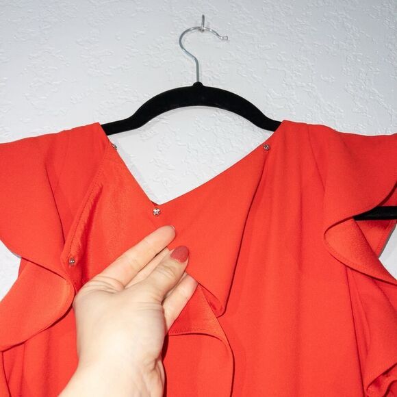 New J. Crew Bright‎ Cerise Red Ruffle Crape Jumpsuit Size 0 - Picture 10 of 13